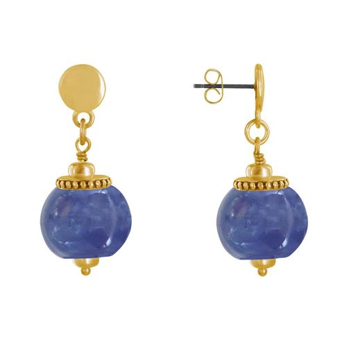 Les Poulettes Bijoux - Boucles D'oreilles Clous Métal Doré Et Grosses Perles En Céramique