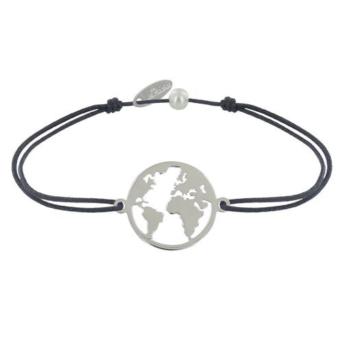 Les Poulettes Bijoux - Bracelet Lien Médaille Argent Ronde Mappemonde