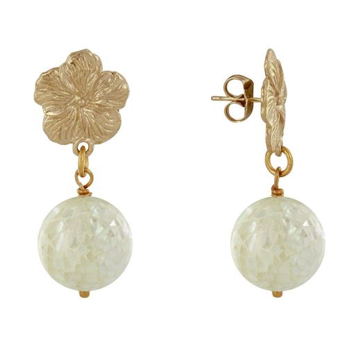 Les Poulettes Bijoux - Boucles D'oreilles Clous Métal Doré Fleur Et Perle De Nacre Facettée