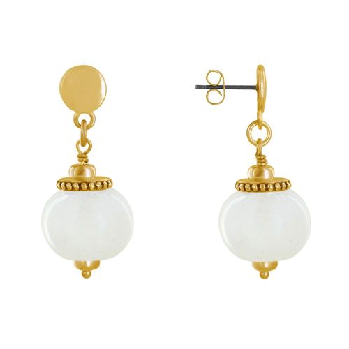 Les Poulettes Bijoux - Boucles D'oreilles Clous Métal Doré Et Grosses Perles En Céramique
