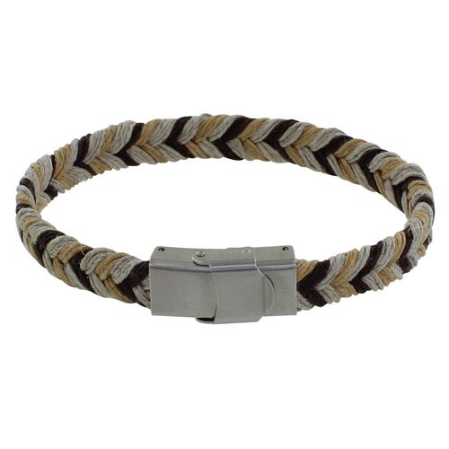 Les Poulettes Bijoux - Bracelet Homme Lin Tricolore Tressé Plat Fermoir Acier Inoxydable
