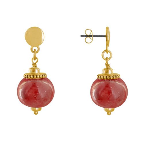 Les Poulettes Bijoux - Boucles D'oreilles Clous Métal Doré Et Grosses Perles En Céramique