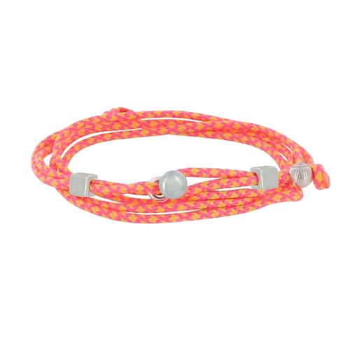 Les Poulettes Bijoux - Bracelet Homme Métal Argenté Cubes Fermoir Bouton Et Lien En Paracorde