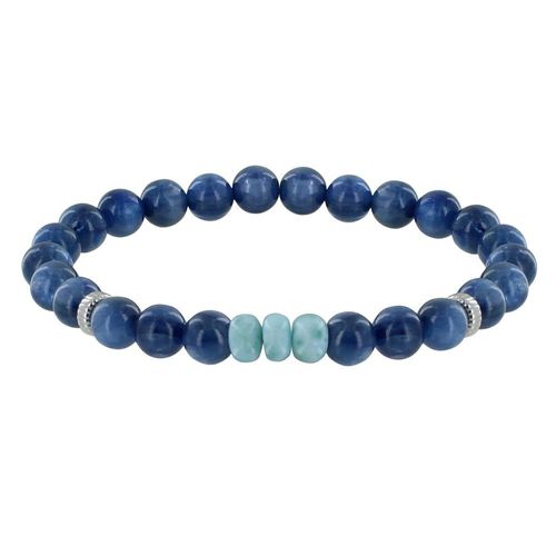 Les Poulettes Bijoux - Bracelet Homme Perles Cyanite Et Trois Anneaux De Larimar