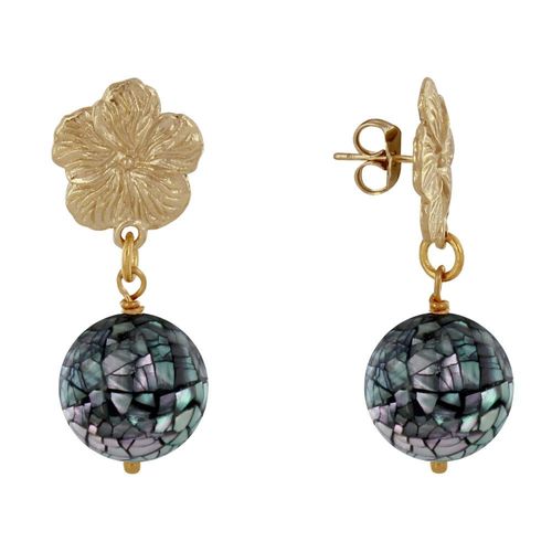 Les Poulettes Bijoux - Boucles D'oreilles Clous Métal Doré Fleur Et Perle De Nacre Facettée