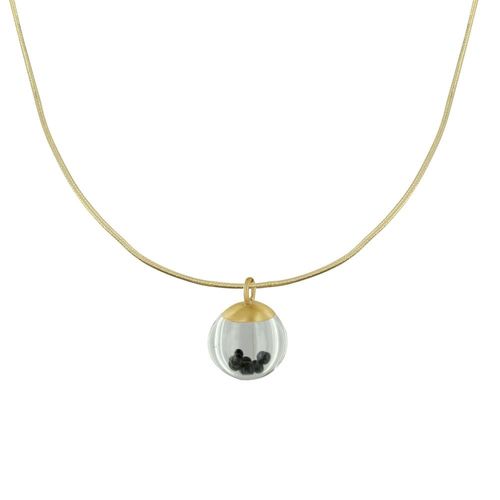 Les Poulettes Bijoux - Collier Laiton Bulle Et Billes Pâte De Verre Cristal