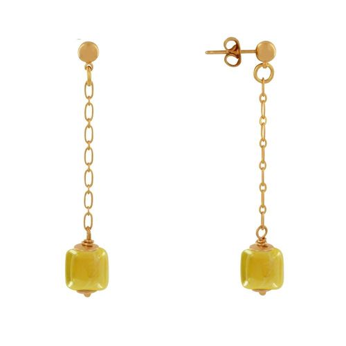 Les Poulettes Bijoux - Boucles D'oreilles Chainette Laiton Doré Et Cube En Céramique