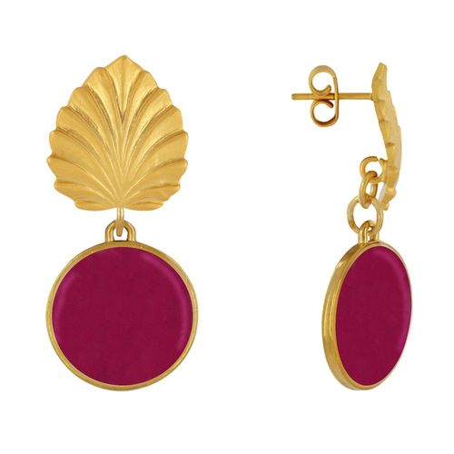 Les Poulettes Bijoux - Boucles D'oreilles Clous Laiton Feuille Et Disque Émaillé