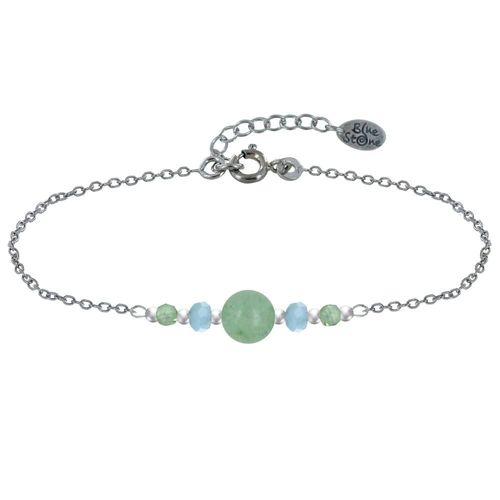 Les Poulettes Bijoux - Bracelet Chaine Argent Trois Perles D'aventurine Et Deux Anneaux Facettés De Larimar