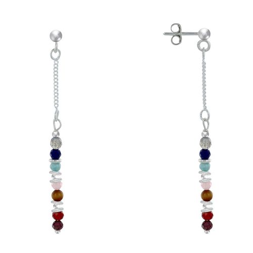 Les Poulettes Bijoux - Boucles D'oreilles Argent Chainette 7 Chakras