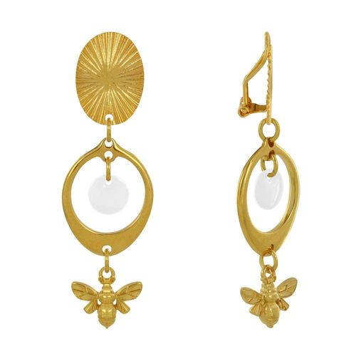 Les Poulettes Bijoux - Boucles D'oreilles Clip Laiton Doré Cercle Pastille Coloré Et Abeille