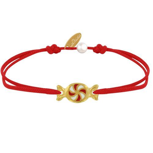 Les Poulettes Bijoux - Bracelet Lien Laiton Doré Bonbon Rouge Et Blanc