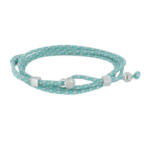 Les Poulettes Bijoux - Bracelet Homme Métal Argenté Cubes Fermoir Bouton Et Lien En Paracorde