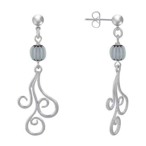 Les Poulettes Bijoux - Boucles D'oreilles Clous Métal Argenté Perles Striées Et Arabesques