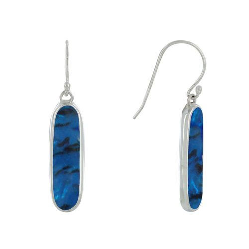Les Poulettes Bijoux - Boucles D'oreilles Argent Rectangle Ovale De Nacre Abalone Bleu