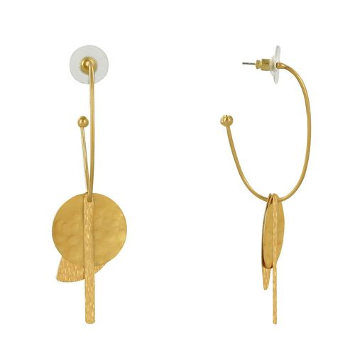 Les Poulettes Bijoux - Boucles D'oreilles Laiton Doré Demi Créole Baguette Pastille Et Demi Lune