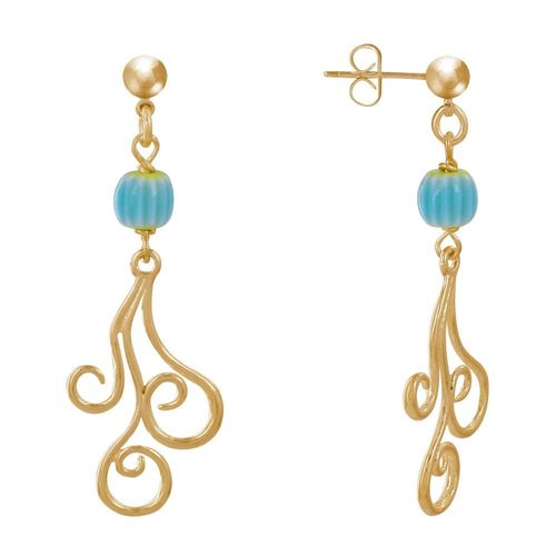Les Poulettes Bijoux - Boucles D'oreilles Clous Métal Doré Perles Striées Et Arabesques