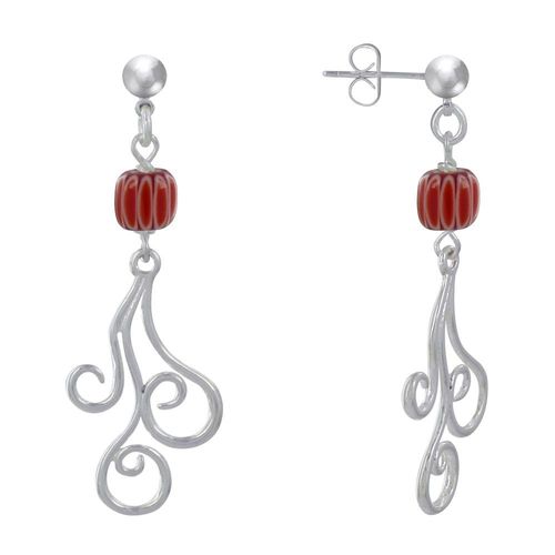 Les Poulettes Bijoux - Boucles D'oreilles Clous Métal Argenté Perles Striées Et Arabesques