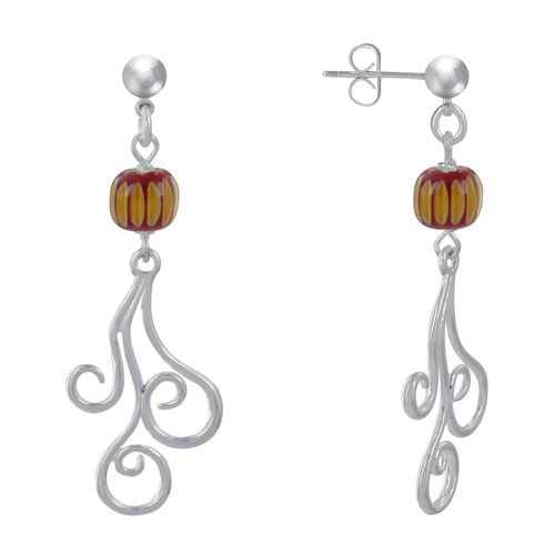 Les Poulettes Bijoux - Boucles D'oreilles Clous Métal Argenté Perles Striées Et Arabesques