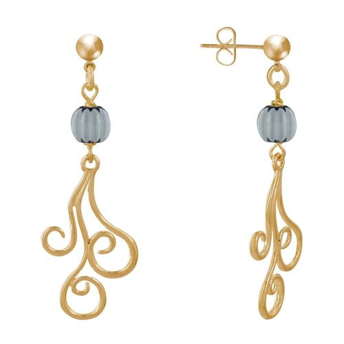 Les Poulettes Bijoux - Boucles D'oreilles Clous Métal Doré Perles Striées Et Arabesques
