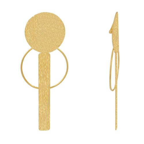 Les Poulettes Bijoux - Boucles D'oreilles Clip Laiton Doré Pastille Cercle Et Rectangle