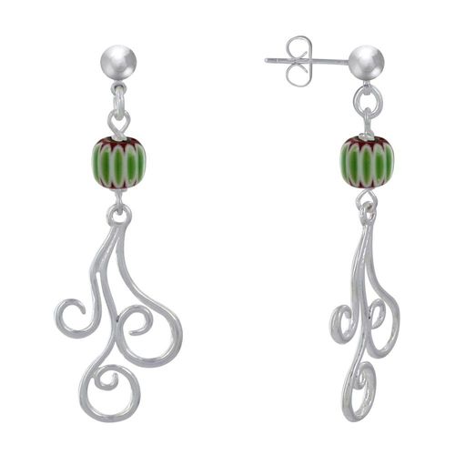 Les Poulettes Bijoux - Boucles D'oreilles Clous Métal Argenté Perles Striées Et Arabesques