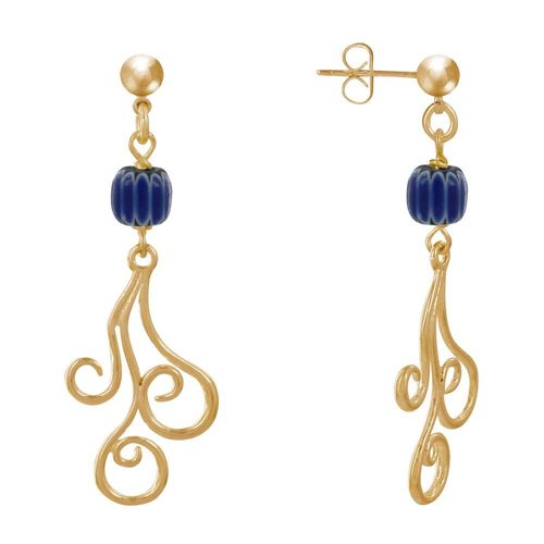 Les Poulettes Bijoux - Boucles D'oreilles Clous Métal Doré Perles Striées Et Arabesques