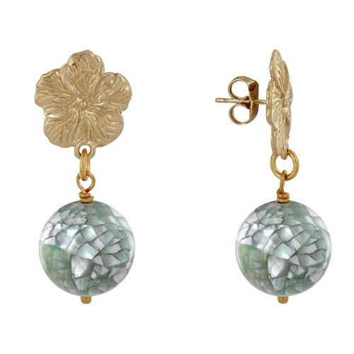 Les Poulettes Bijoux - Boucles D'oreilles Clous Métal Doré Fleur Et Perle De Nacre Facettée