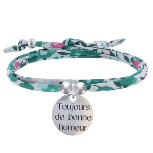 Les Poulettes Bijoux - Bracelet Double Tour Lien Liberty Et Médaille Toujours De Bonne Humeur Argent