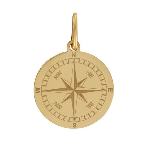 Les Poulettes Bijoux - Pendentif Argent Doré Médaille Ronde Rose Des Vents