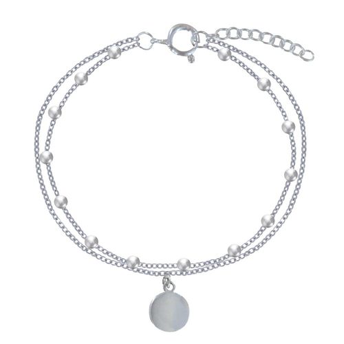 Les Poulettes Bijoux - Bracelet Argent Billes Double Chaines Et Médaille Ronde