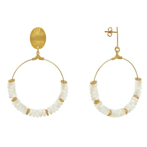 Les Poulettes Bijoux - Boucles D'oreilles Laiton Doré Cercle Et Petits Anneaux De Nacre