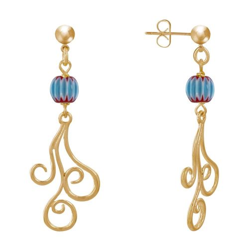 Les Poulettes Bijoux - Boucles D'oreilles Clous Métal Doré Perles Striées Et Arabesques
