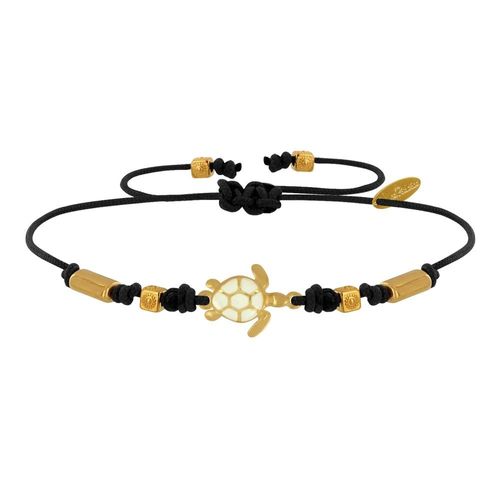 Les Poulettes Bijoux - Bracelet Tortue Émaillé Blanche Laiton Doré