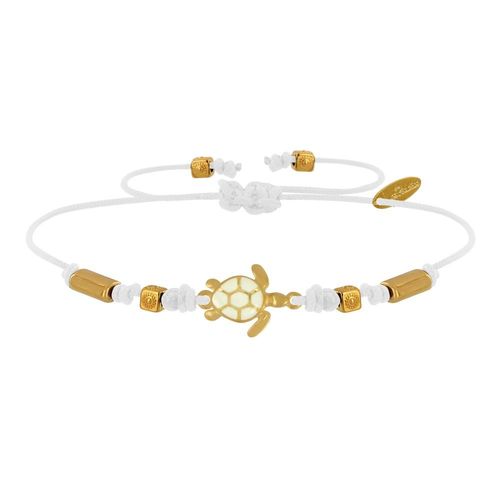 Les Poulettes Bijoux - Bracelet Tortue Émaillé Blanche Laiton Doré
