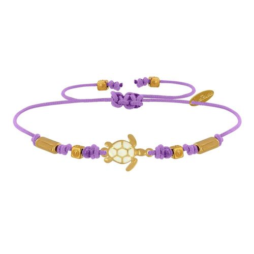 Les Poulettes Bijoux - Bracelet Tortue Émaillé Blanche Laiton Doré