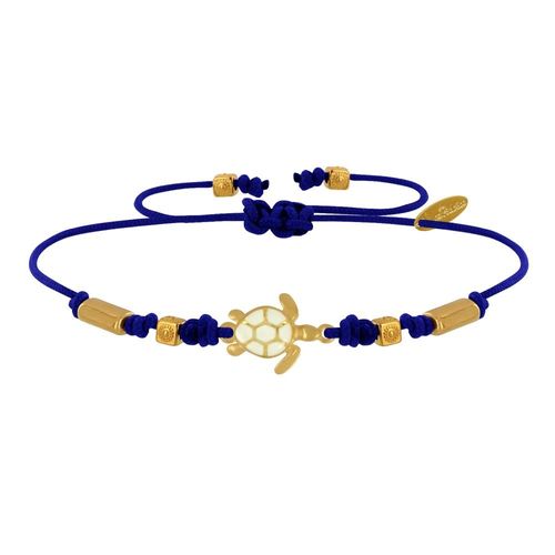Les Poulettes Bijoux - Bracelet Tortue Émaillé Blanche Laiton Doré