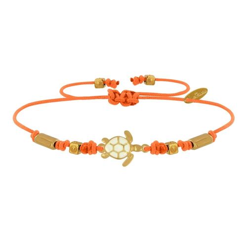 Les Poulettes Bijoux - Bracelet Tortue Émaillé Blanche Laiton Doré