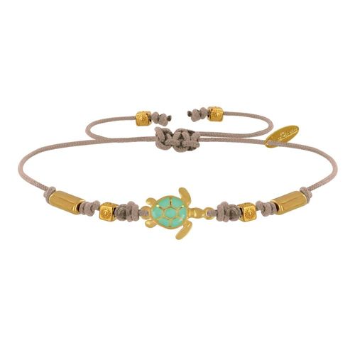 Les Poulettes Bijoux - Bracelet Tortue Émaillé Turquoise Laiton Doré