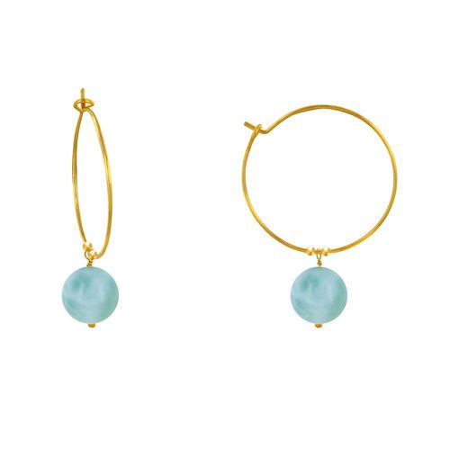 Les Poulettes Bijoux - Boucles D'oreilles Plaqué Or Créoles Et Perles De Larimar