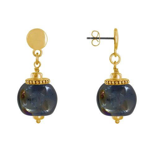 Les Poulettes Bijoux - Boucles D'oreilles Clous Métal Doré Et Grosses Perles En Céramique