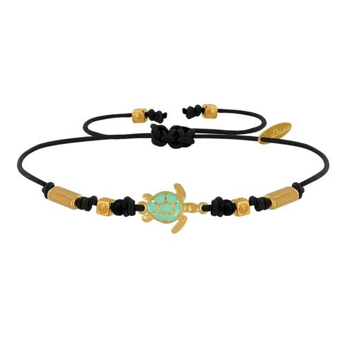 Les Poulettes Bijoux - Bracelet Tortue Émaillé Turquoise Laiton Doré