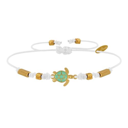 Les Poulettes Bijoux - Bracelet Tortue Émaillé Turquoise Laiton Doré