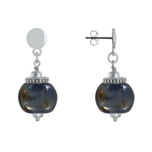 Les Poulettes Bijoux - Boucles D'oreilles Clous Métal Argenté Et Grosses Perles En Céramique