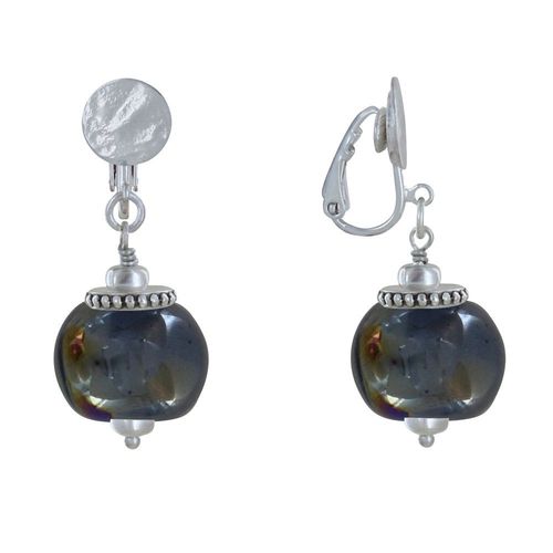 Les Poulettes Bijoux - Boucles D'oreilles Clip Métal Argenté Et Grosses Perles En Céramique