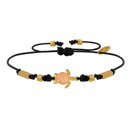 Les Poulettes Bijoux - Bracelet Tortue Émaillé Orange Laiton Doré Orange