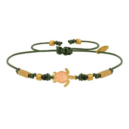 Les Poulettes Bijoux - Bracelet Tortue Émaillé Orange Laiton Doré Orange
