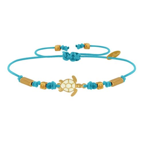 Les Poulettes Bijoux - Bracelet Tortue Émaillé Blanche Laiton Doré