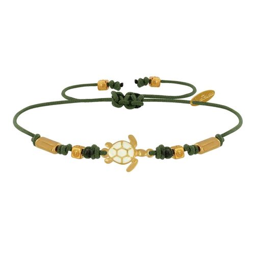 Les Poulettes Bijoux - Bracelet Tortue Émaillé Blanche Laiton Doré