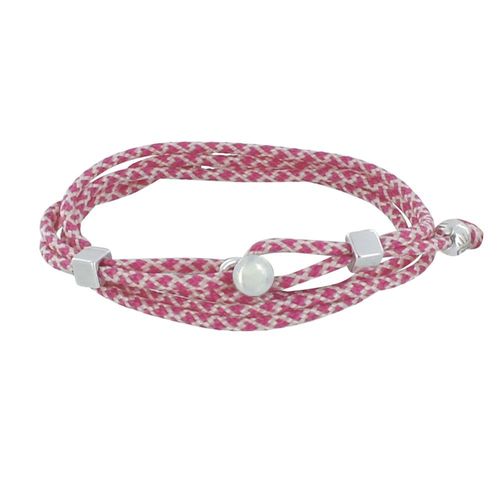 Les Poulettes Bijoux - Bracelet Homme Métal Argenté Cubes Fermoir Bouton Et Lien En Paracorde